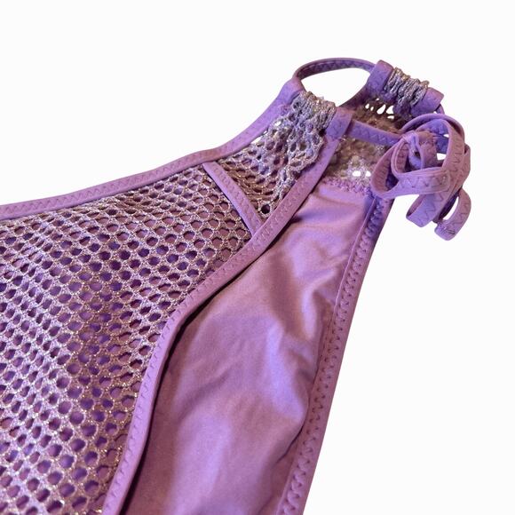 Becca Women Purple Network Malva Stretch Tie Side Hipster Swim Bottom Size S - Picture 5 of 10